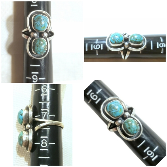 Vtg Navajo Double Nugget Turquoise Statement Ring 925 Sterling Silver Sz 7 - Picture 5 of 16